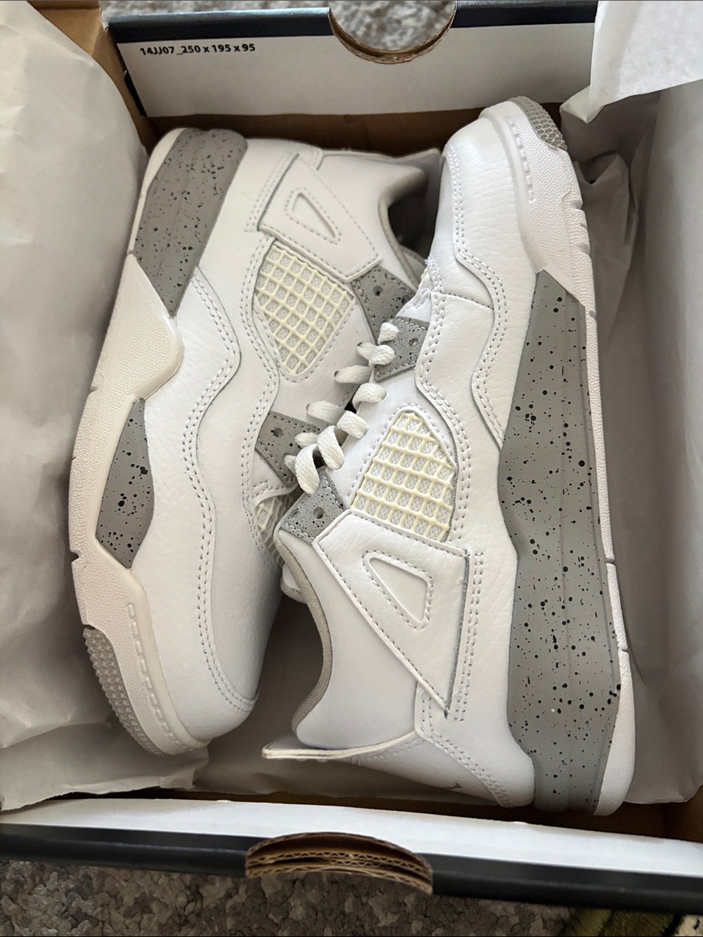 Jordan Kids White and Gray Speckled Retro-Style Sneakers